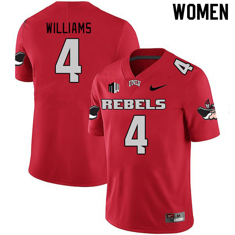Women #4 Jerrae Williams UNLV Rebels 2023 College Football Jerseys Stitched-Scarlet
